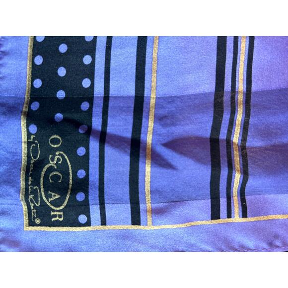 Oscar- Oscar De La Renta- silky purple black polka dots- neck scarf- gold - Picture 6 of 7